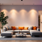 A photograph of capture a photograph of a modern home interior showcasing various smart lighting solutions in action