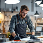 A photograph of a lighting contractor in action