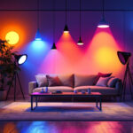 A photograph of a well-lit room showcasing various types of led lights in use