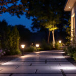 A photograph of a beautifully illuminated outdoor space showcasing the brightest solar lights in action