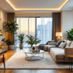 A photograph of a beautifully lit room showcasing the transformation before and after replacing recessed lighting