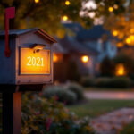 A photograph of a beautifully illuminated mailbox at dusk