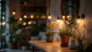 A photograph of a beautifully designed indoor space featuring pot lights in various settings