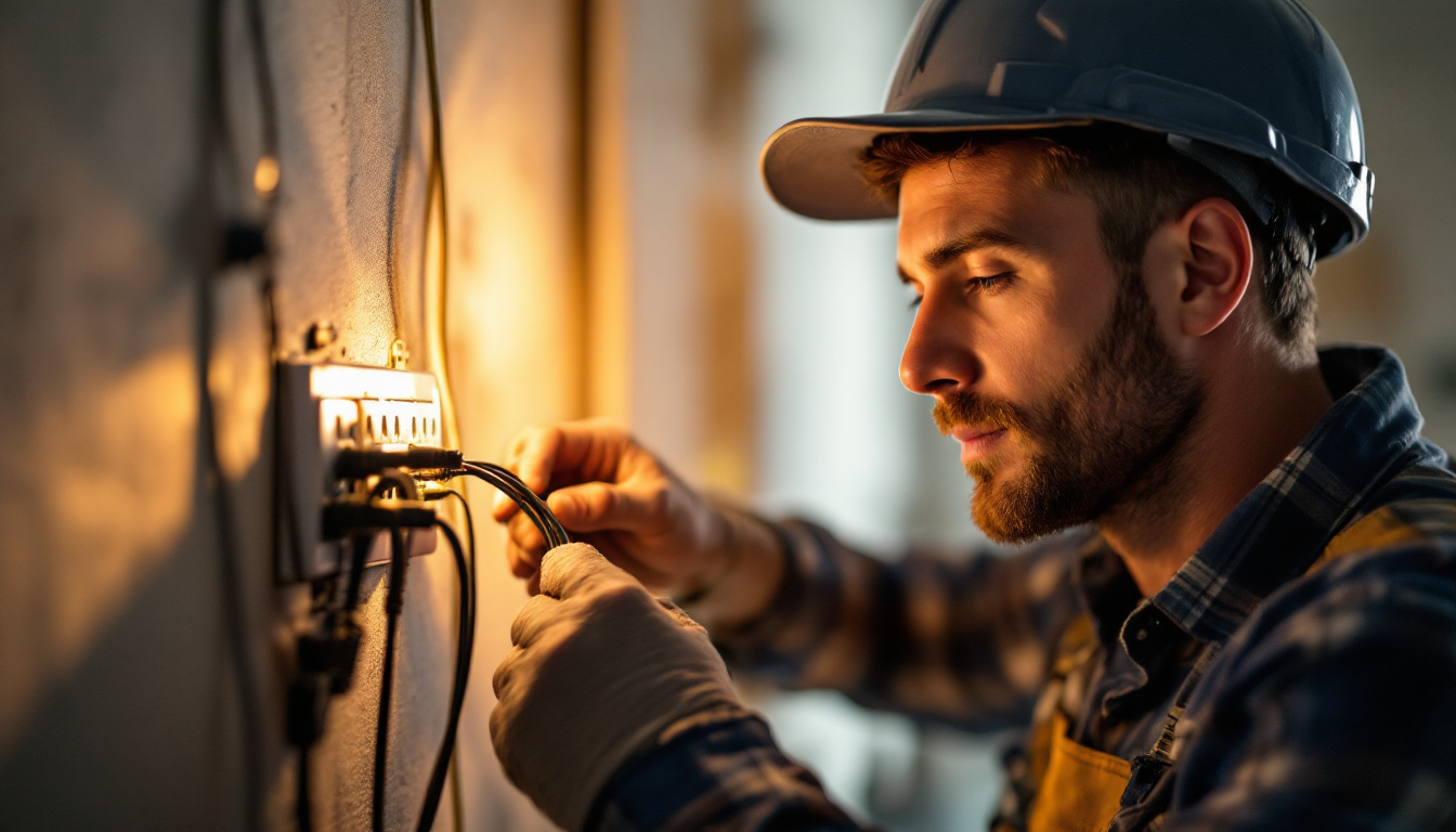 A photograph of a lighting contractor working on a 3-way electrical switch installation