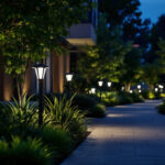 A photograph of a well-lit outdoor space featuring various led fixtures