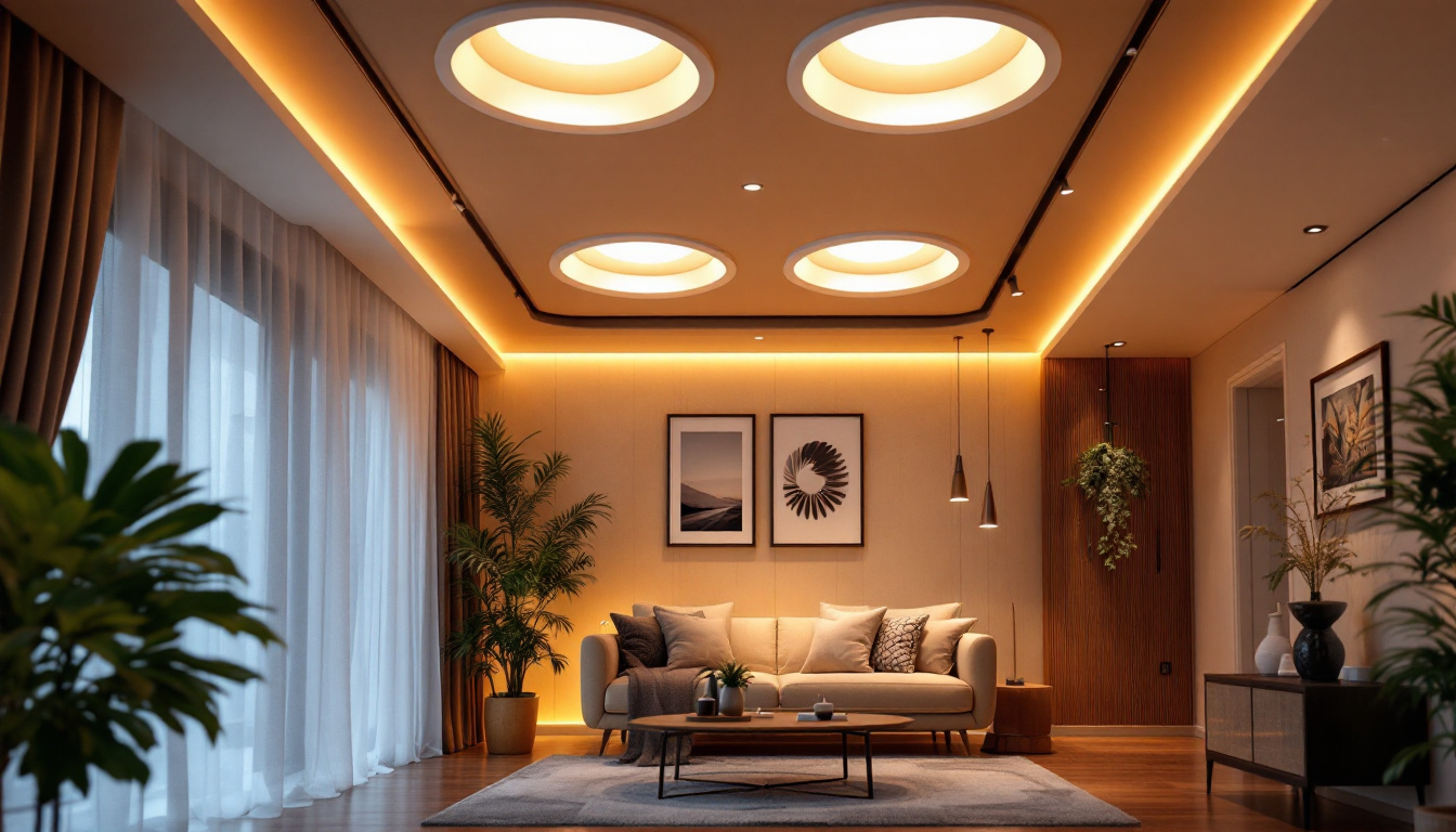 A photograph of a stylishly designed room featuring recessed lighting