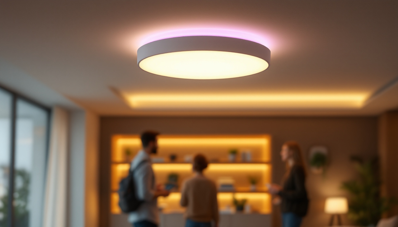 A photograph of a stylish motion detector ceiling light installed in a modern living space