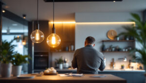 A photograph of a well-designed led pendant light installation in a modern interior setting