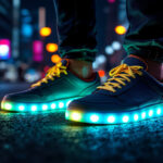 A photograph of a pair of stylish led light-up shoes in action