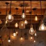 A photograph of a beautifully arranged ceiling with a variety of hanging lights
