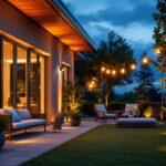 A photograph of a beautifully illuminated outdoor space at dusk