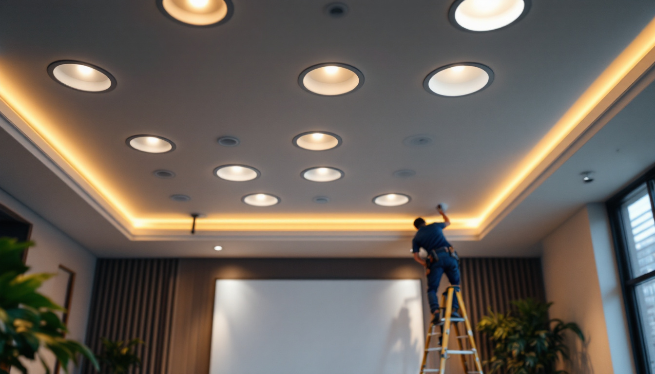 A photograph of a well-lit room showcasing a variety of 2-inch recessed lights installed in a modern ceiling
