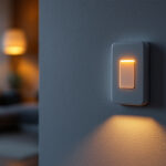 A photograph of a modern light switch with an integrated led light