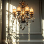 A photograph of a beautifully lit room featuring an elegant chandelier