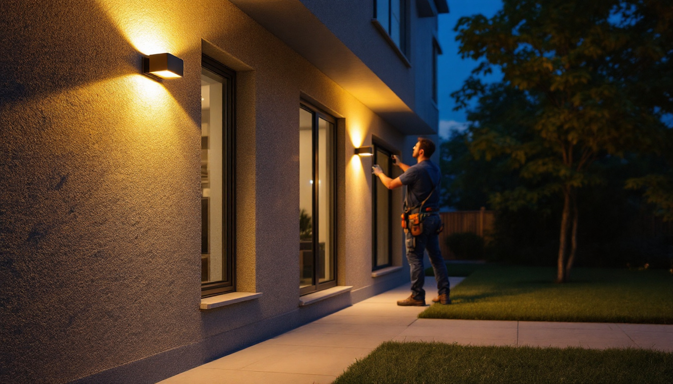A photograph of a well-lit exterior space featuring a motion sensor led light in action