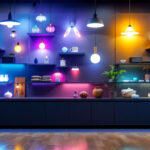 A photograph of a well-organized online led store display featuring a variety of stylish lighting fixtures and accessories