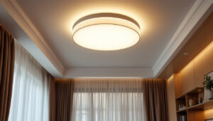 A photograph of a beautifully designed ceiling light fixture installed in a stylish room setting