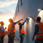 A photograph of a team of professionals actively engaged in a hands-on training session outdoors