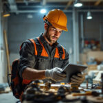A photograph of a lighting contractor at work