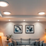 A photograph of a well-lit room featuring various styles of 4-inch led recessed can lights installed in the ceiling