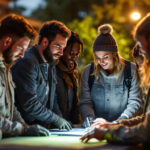 A photograph of a diverse team of individuals engaged in a hands-on training session outdoors