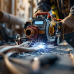A photograph of a wire pulling machine in action on a construction site