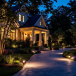 A photograph of a beautifully illuminated outdoor space at dusk