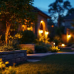 A photograph of a beautifully illuminated outdoor space featuring led dusk-to-dawn lighting in action