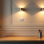 A photograph of a beautifully designed room showcasing a variety of stylish electrical outlets integrated seamlessly into elegant lighting fixtures