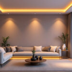 A photograph of a modern living space featuring stylish recessed led lighting fixtures