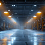 A photograph of a brightly lit industrial space showcasing led high bay lights in action