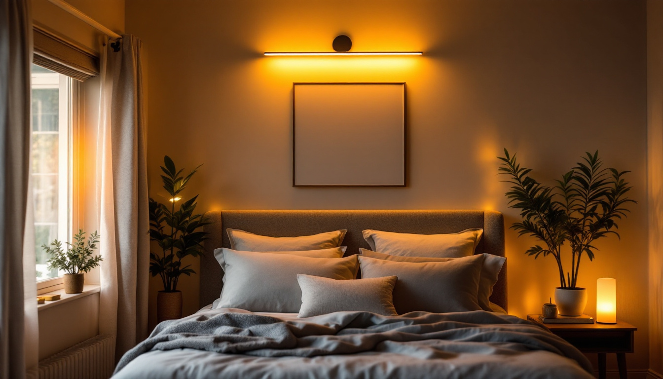 A photograph of a beautifully designed over-the-bed lighting installation in a cozy