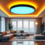 A photograph of a beautifully designed room featuring wafer can lights installed in the ceiling