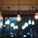 A photograph of a well-lit interior space showcasing various led light bulb installations