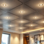 A photograph of a well-designed drop ceiling featuring recessed lighting