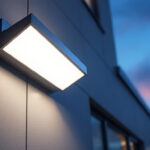 A photograph of a modern led wall pack installed on a commercial building