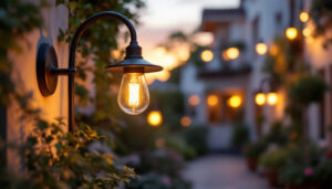A photograph of a beautifully designed gooseneck light fixture installed in an outdoor setting