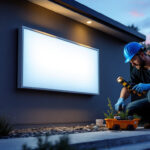 A photograph of a well-designed exterior light box installation in a residential or commercial setting