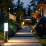 A photograph of a well-lit outdoor setting at dusk
