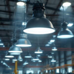 A photograph of a well-lit industrial space showcasing various led high bay lights in action