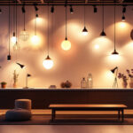 A photograph of a modern lighting installation in a stylish interior setting