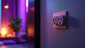 A photograph of a stylishly designed room featuring modern outlets and receptacles