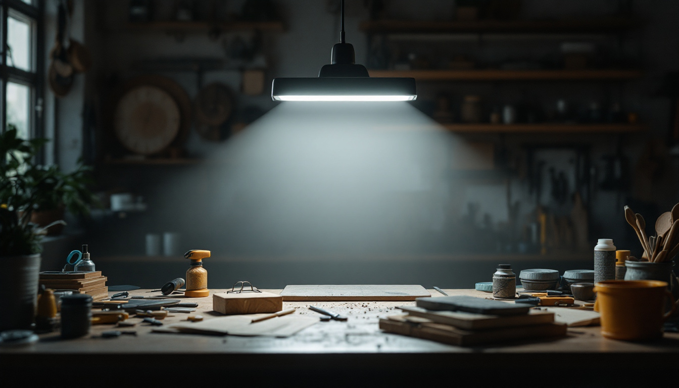 A photograph of a well-lit workspace featuring a sleek