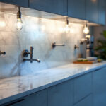 A photograph of a well-designed cooler illuminated by stylish and functional lighting fixtures