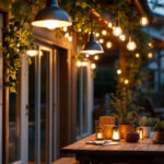 A photograph of a well-lit outdoor space featuring stylish and functional shop lights in use