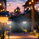 A photograph of capture a photograph of a beautifully illuminated outdoor space at dusk