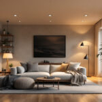 A photograph of a well-lit interior space showcasing a comparison of recessed led downlights and alternative lighting options