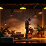 A photograph of a well-lit interior space featuring various styles and configurations of pot lights