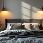 A photograph of a beautifully designed bedroom featuring stylish over bed lighting fixtures that create a warm