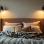 A photograph of a beautifully styled bedroom featuring a variety of over bed light fixtures